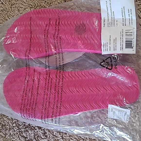 Avon Pink and White Flip Flops Sizs LARGE 9-10 - Picture 6 of 6